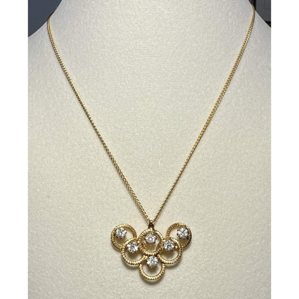 Park Lane Gold Tone Necklace with Layered Circle Pendant Rhinestone Vtg‎ J-4P